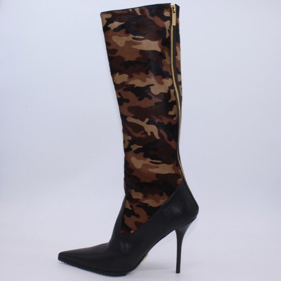 Michael Kors Camo Calf Hair Black Leather Boot Size 41 One Boot Only Not A Pair - Picture 1 of 11